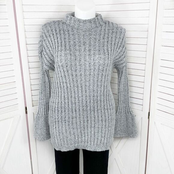 INC International Concepts Bell Sleeve Mock Neck Tunic Sweater Grey Fleck XL - Picture 2 of 14